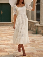 Women Summer Simple Lace No Elasticity Vacation Loose Maxi Regular No Dresses