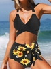 Women Summer Sunflower Vacation Polyester Grommets Micro-Elasticity Briefs Sleeveless Regular Bikini