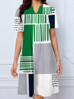 Women Summer Vacation Abstract graphic Daily Midi Short Sleeve H-Line Regular No Dresses
