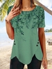 Women Summer Vacation Botanical Pattern Daily Jersey Short sleeve Loose Crew Neck VAC T-shirts