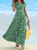 Women Summer Vacation Disty Floral V neck Natural Vacation Loose Long Short sleeve Dresses