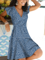 Women Summer Vacation Floral Pattern Natural Loose Jersey X-Line Regular TUNIC Dresses