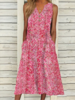 Women Summer Vacation Floral Pattern V neck Natural No Elasticity Midi Sleeveless A-Line Dresses