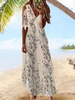 Women Summer Vacation Floral Pattern V neck Natural Pullover Short sleeve Loose A-Line Dresses