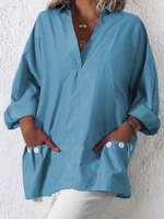 Women V Neck Thin Summer Linen Plus Size Casual Loose Tops