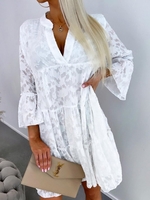 Women Vacation Plain Spring/Fall Lace V neck Natural No Elasticity Regular Fit A-Line Dresses