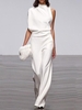 Women&0s Commuting Asymmetry Sleeve Solid One-Pieces Jumpsuit