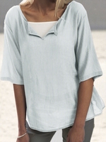 Womens Clothing Half Sleeve V Neck Cotton Solid Shirts