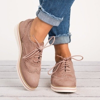 Womens Fashion Suede Artificial Leather Brogue Flat Heel Shoes