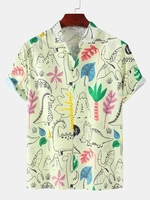 Yellow Shirt Collar Cartoon Printed Beach Men-Shirts - Noracora