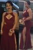 Bridelily 2019 Burgundy Mermaid Prom Dresses Cutouts Side Slit Long Sexy Maroon Evening Gowns