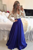 Bridelily 2019 Lace Long Sleeves Prom Dresses V Neck Sheer Open Back Beaded Evening Gowns