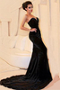 Bridelily 2019 Sexy Sweetheart Mermaid Black Velvet Prom Dresses BA5566