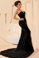 Bridelily 2019 Sexy Sweetheart Mermaid Black Velvet Prom Dresses BA5566