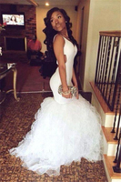 Bridelily 2020 Vneck Mermaid Open Back Organza Ruffles Prom Gowns