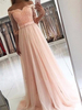 Bridelily ALine 34 Sleeves OffTheShoulder Tulle With SashRibbonBelt SweepBrush Train Dresses