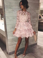 Bridelily ALine Bateau Long Sleeves With Beading Lace ShortMini Dresses