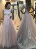 Bridelily ALine Bateau Sleeveless SweepBrush Train Lace Tulle Dresses