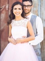 Bridelily ALine Bateau Sleeveless With Applique Tulle ShortMini Dresses