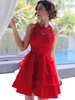 Bridelily ALine Chiffon Jewel Sleeveless Short With Lace Prom Dresses