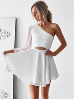 Bridelily ALine Chiffon OneShoulder Long Sleeves With Ruffles ShortMini Dresses