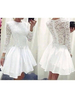 Bridelily ALine Chiffon Scoop Long Sleeves ShortMini With Lace Prom Dresses