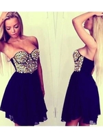 Bridelily ALine Chiffon Sweetheart Sleeveless ShortMini With Beading Dresses