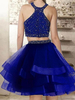 Bridelily ALine Halter Sleeveless ShortMini With Beading Organza Dresses