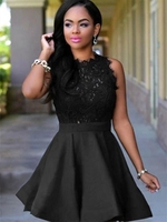 Bridelily ALine Jewel Sleeveless ShortMini With Lace Satin Dresses