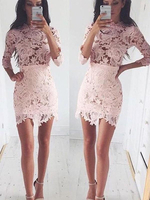 Bridelily ALine Lace Scoop 12 Sleeves ShortMini With Lace Prom Dresses