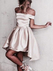 Bridelily ALine Satin OfftheShoulder Sleeveless ShortMini With Ruffles Dresses