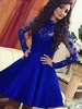 Bridelily ALine Satin Scoop Long Sleeves ShortMini With Lace Prom Dresses