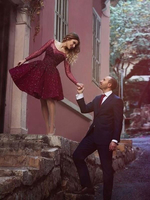 Bridelily ALine Satin Scoop Long Sleeves ShortMini With Paillette Dresses