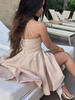Bridelily ALine Satin With Ruffles Sleeveless Spaghetti Straps ShortMini Dresses