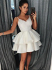 Bridelily ALine Satin With Ruffles Spaghetti Straps Sleeveless ShortMini Dresses