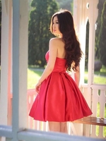 Bridelily ALine Satin With Ruffles Sweetheart Sleeveless ShortMini Dresses