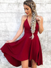 Bridelily ALine Sleeveless Halter Spandex With Ruffles KneeLength Dresses