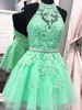 Bridelily ALine Sleeveless Halter Tulle With Applique ShortMini Dresses