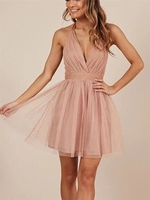 Bridelily ALine Sleeveless Halter Tulle With Ruffles ShortMini Dresses
