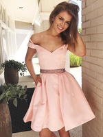 Bridelily ALine Sleeveless OfftheShoulder Satin With Beading ShortMini Dresses