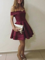 Bridelily ALine Sleeveless OfftheShoulder Satin With Layers ShortMini Dresses