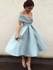Bridelily ALine Sleeveless OfftheShoulder Satin With Ruffles TeaLength Dresses