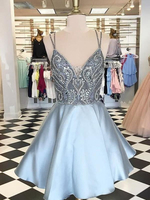 Bridelily ALine Sleeveless Spaghetti Straps Satin With Beading ShortMini Dresses