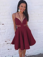 Bridelily ALine Sleeveless Spaghetti Straps Satin With Ruffles ShortMini Dresses