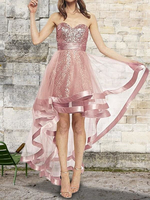 Bridelily ALine Sleeveless Sweetheart Asymmetrical Sequin Organza Dresses