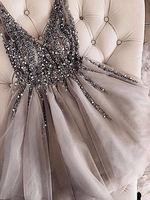 Bridelily ALine Sleeveless Vneck Tulle With Sequin ShortMini Dresses