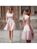 Bridelily ALine Tulle Scoop Sleeveless ShortMini Applique Prom Dresses