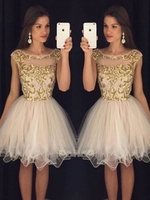 Bridelily ALine Tulle Scoop Sleeveless ShortMini With Paillette Dresses