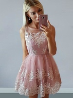 Bridelily ALine Tulle Sleeveless Scoop With Applique ShortMini Dresses