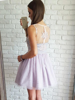 Bridelily ALine Tulle Sleeveless ShortMini With Lace Prom Dresses